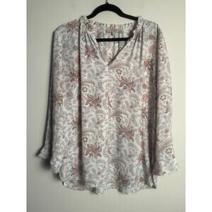 LOFT Women’s floral white and pink long sleeve blouse size large
